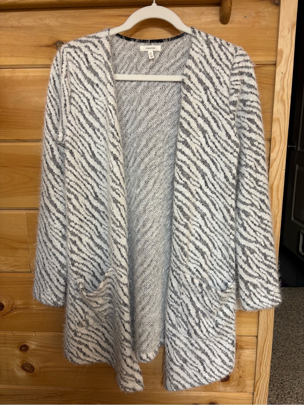 Maurices Black & White Zebra Print Open-Front Cardigan